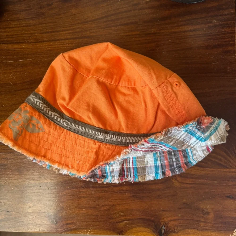 Old Navy Kids Bucket Hat Reversible Orange & Brown Plaid Size Large